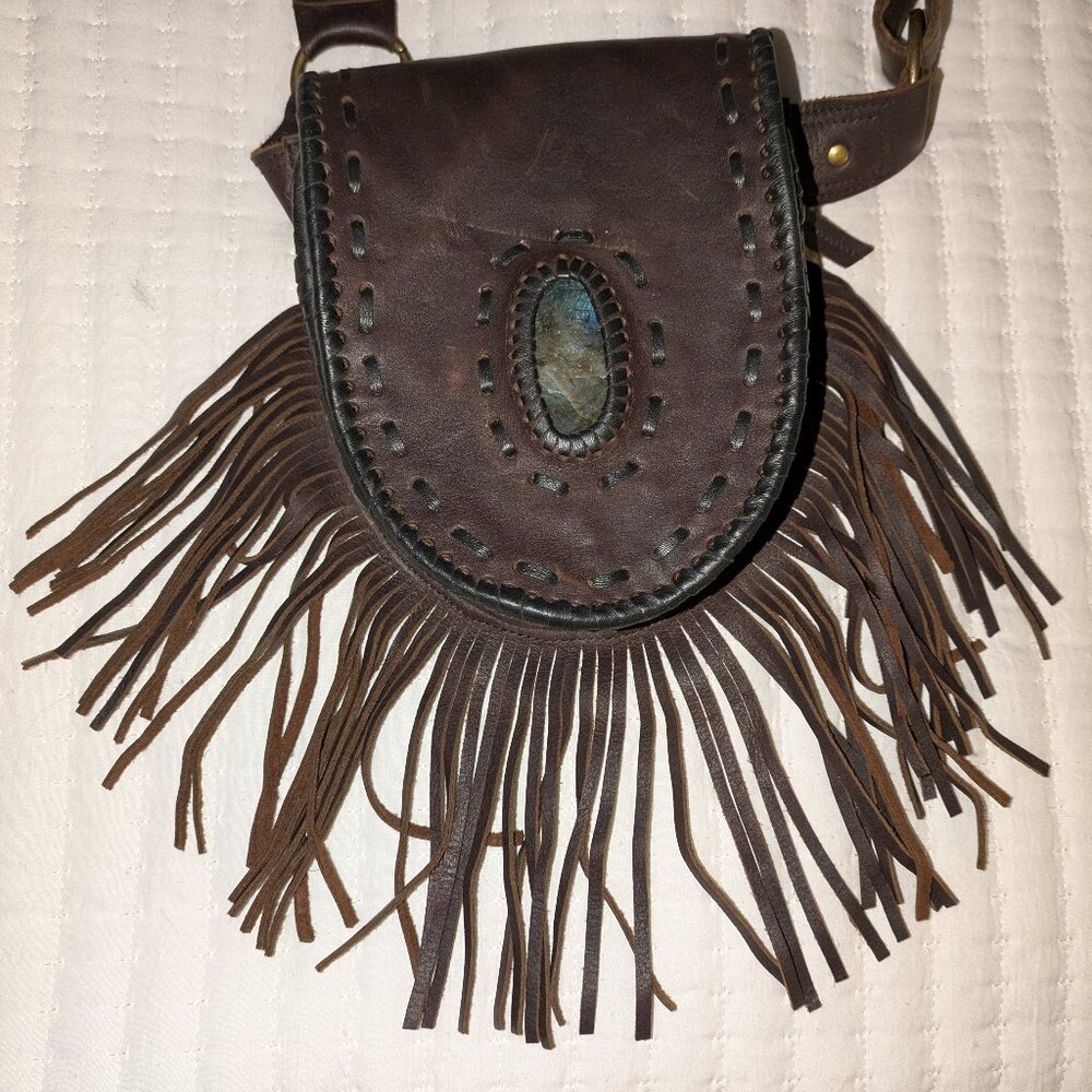 Leather fringe belt/sling bag